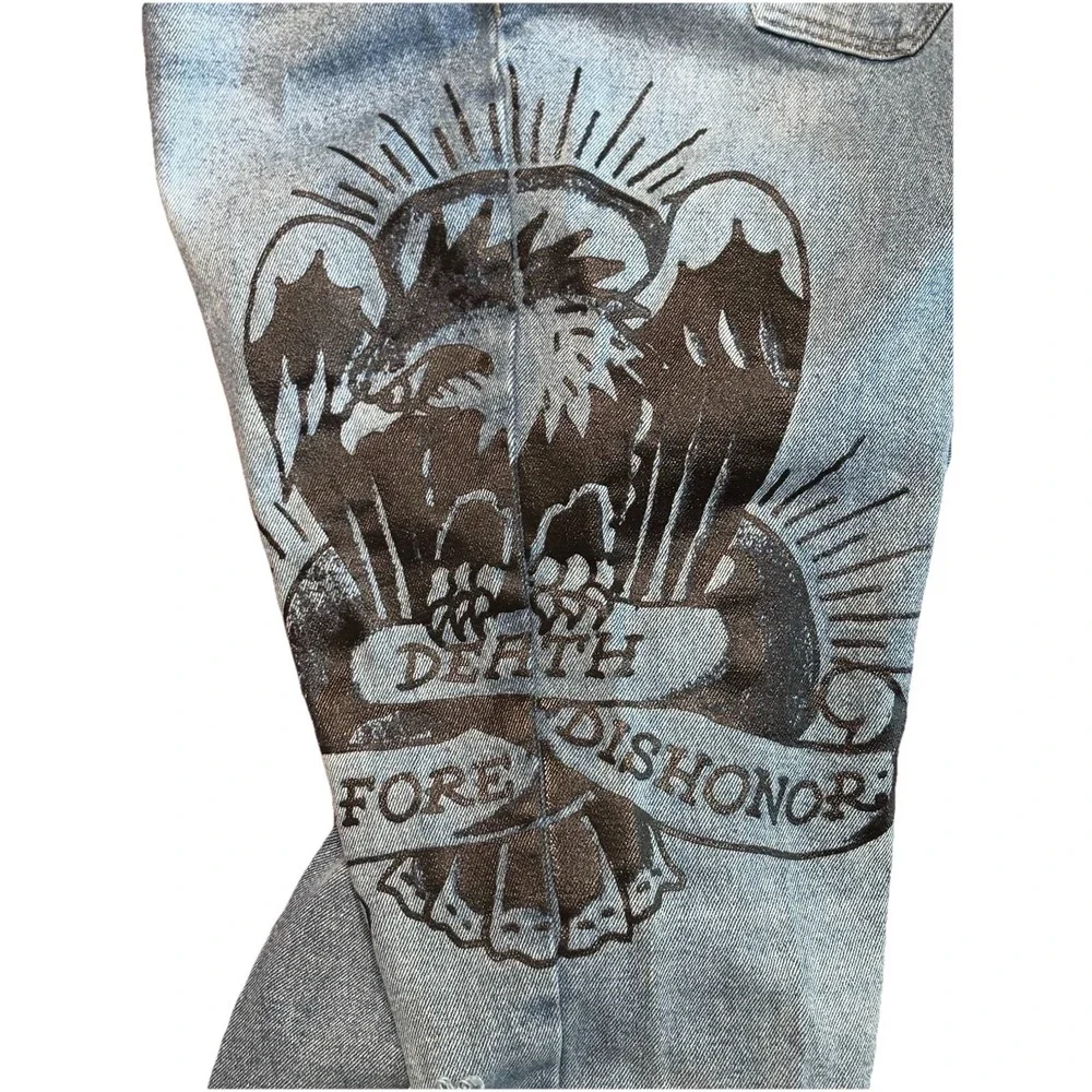 Vintage Y2K Ed Hardy‎ Jeans Denim Death Before Dishonor Distressed Size 34x30